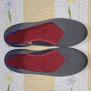 Rothy's Gray Knit Flats with Burgundy Insoles and Blue Trim